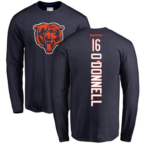 Chicago Bears Men Navy Blue Pat O Donnell Backer NFL Football #16 Long Sleeve T Shirt